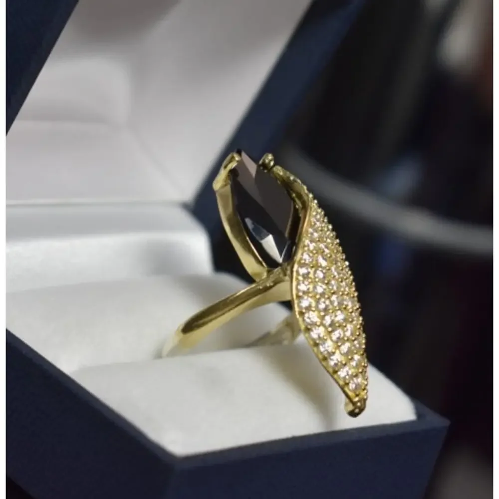 925 Sterling Silver Black Alpanite & CZ Ring Size 9